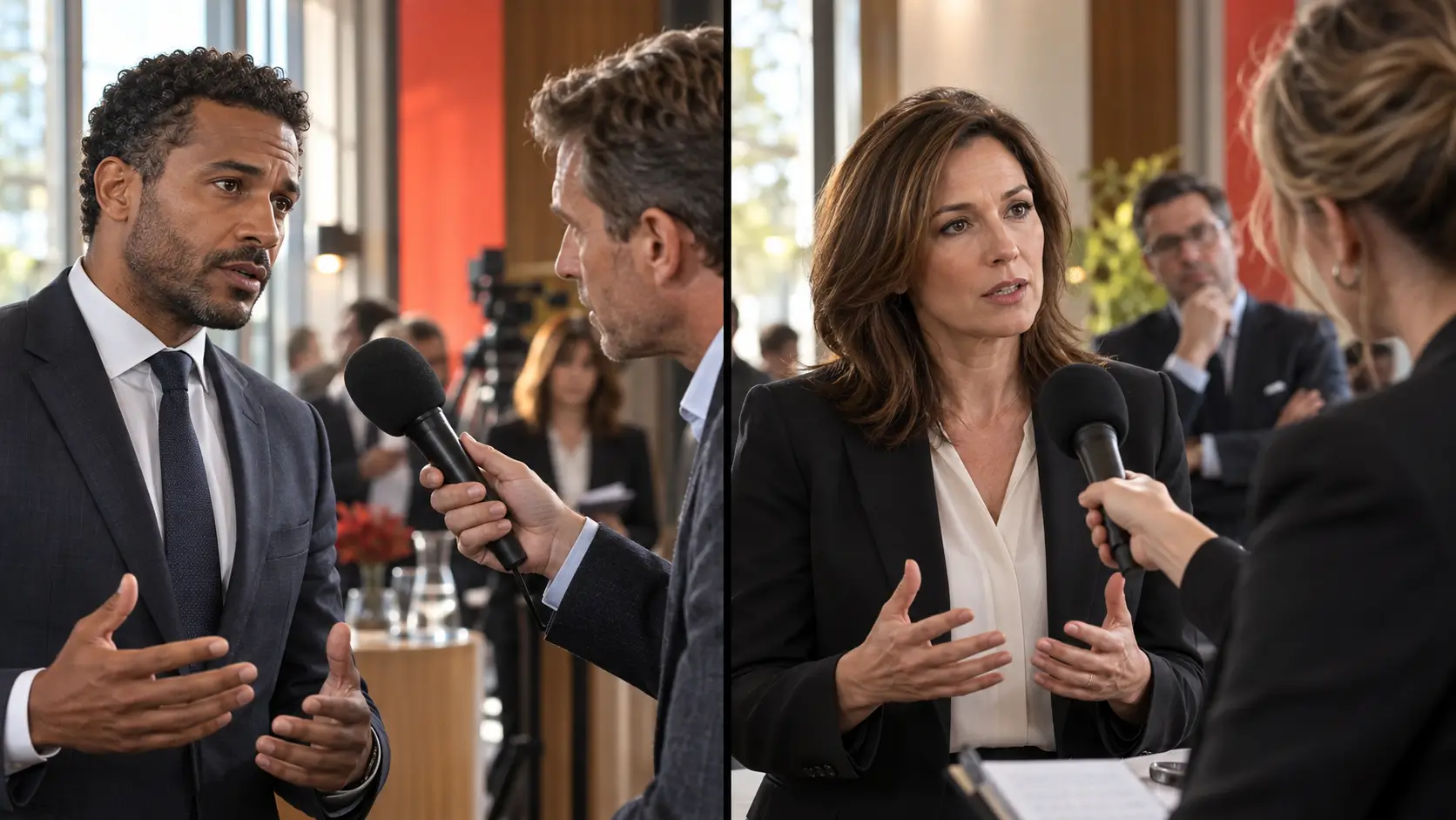 Journaliste de télévision réalisant une interview